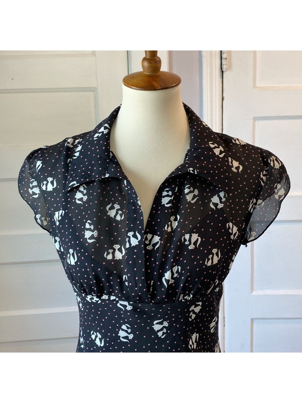 Speechless Black Dress with White Cats, Size 7 - Picture 3 of 16